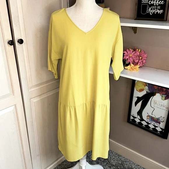 eileen fisher drop waist dress Laeticia Blue Babydoll Dress w/ Floral Appliqués main image 0